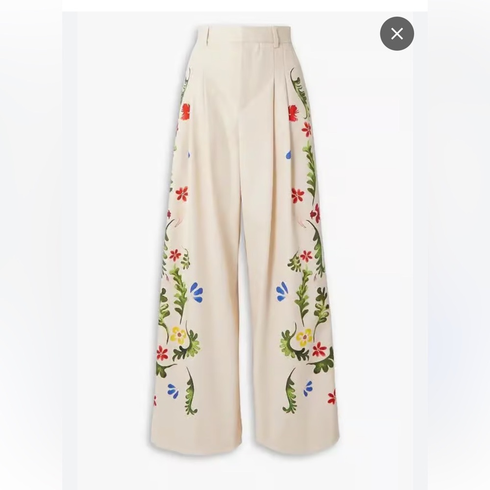 Rosie Assoulin Pleated Floral-Print Cotton-Canvas Wide-Leg Pant - Picture 3 of 4